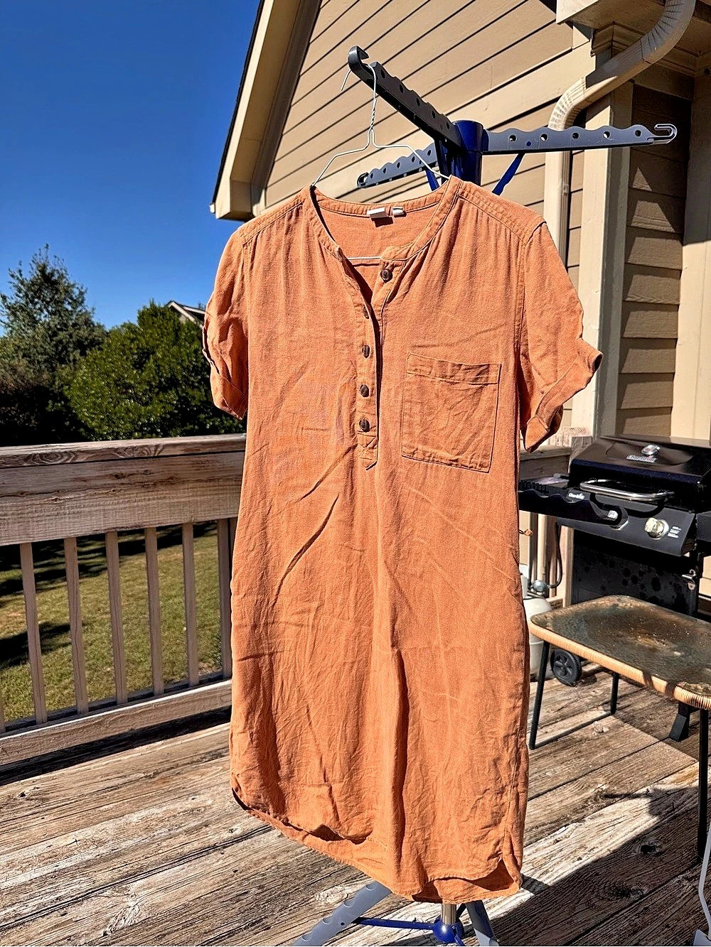 Linen Midi Dress Fall burnt rust/orange